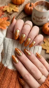 Pumpkin Spice Drip Glitter Nails