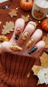 Pumpkin Spice Halloween Mix Nails