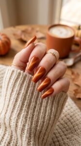 Pumpkin Spice Velvet Nails