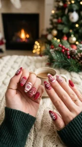 Red and White Nordic Sweater Nails