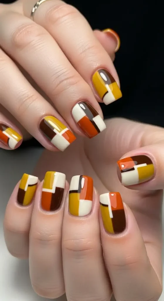 Mustard Yellow Color Block Nails