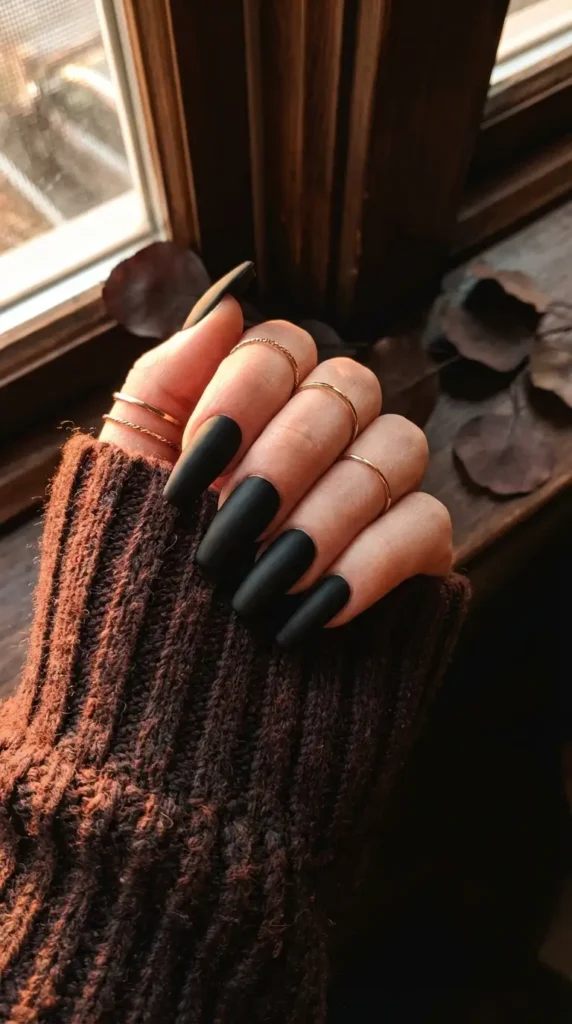 Matte Black Fall Nails