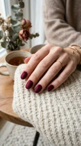 Burgundy Velvet Short Nails