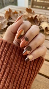 Burnt Orange and Brown Color Block Nails