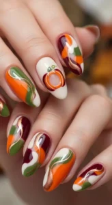 Abstract Pumpkin Nails