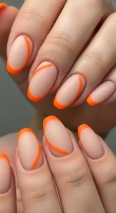 Beige Nails with Orange Outline Tips