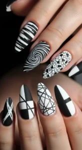 Black & White Abstract Nails