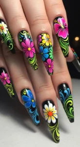 Black Base Retro Flowers
