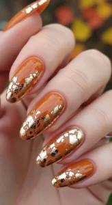 Bronze Foil Accents on Caramel Nails