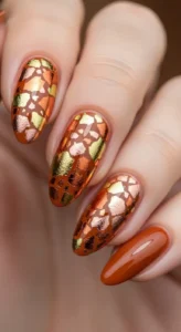 Burnt Sienna Nails with Abstract Foil Art