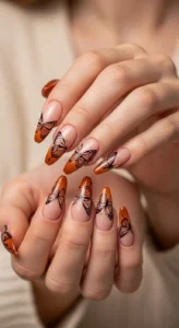 Caramel Ombre Butterfly Nails