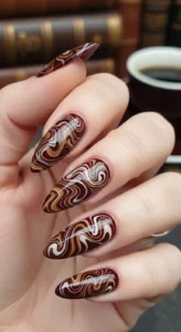 Cherry Mocha Swirl Nails