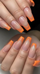 Coffin Nails with Double Orange Tips