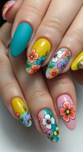 Color Block Flower Nails