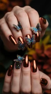 Copper Chrome Butterfly Nails