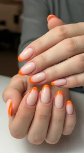 Cream Nails with Orange French Tips