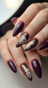 Deep Plum Butterfly Nails