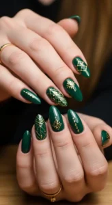 Emerald and Gold Nails