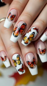 French Tip Butterfly Fall Nails