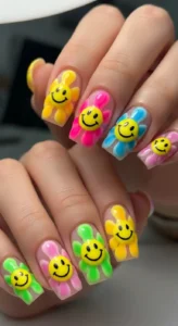 Funky Smiley Flower Nails