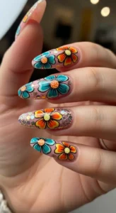 Glitter Flower Retro Nails