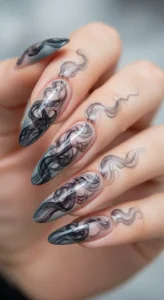 Grey Smoke Swirl Nails