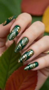 Leaf Pattern Gold Foil on Forest Green