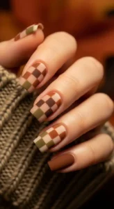 Matte Checkerboard Fall Nails