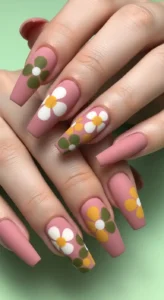 Matte Retro Flower Nails
