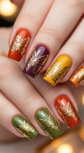 Metallic Outline Butterfly Nails