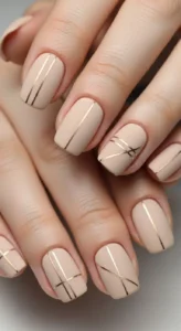 Minimal Foil Lines on Beige Nails
