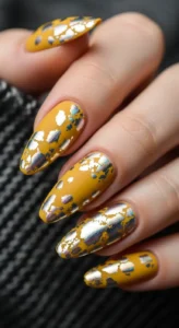 Mustard Yellow Nails with Foil Details
