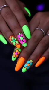 Neon Retro Flower Nails