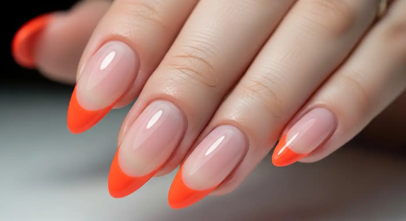 Neutral Nails with Orange Tips