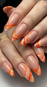 Glossy Nude with Orange Marble Tips