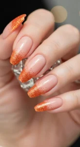 Peachy Nude with Glitter Orange Tips