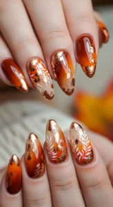Pumpkin Spice Nails with Copper Foil