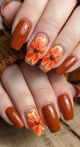 Retro Orange Bloom Nails