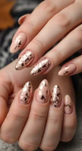 Rose Gold Foil on Nude Matte Nails