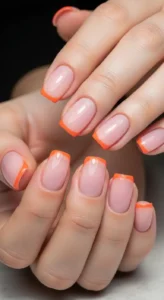 Sheer Pink with Thin Orange French Tips