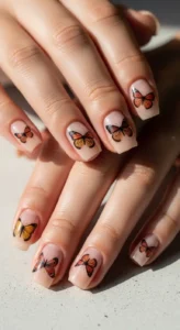 Short Nude Butterfly Nails