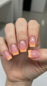 Short Square Nails with Soft Orange Tips