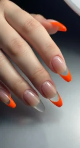 Transparent Nails with Orange Tips