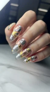 Transparent Nails with Embedded Foil Pieces