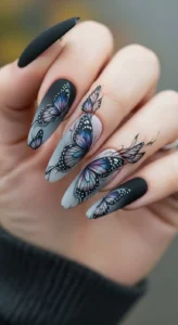 Smoky Ombre Butterfly Nails